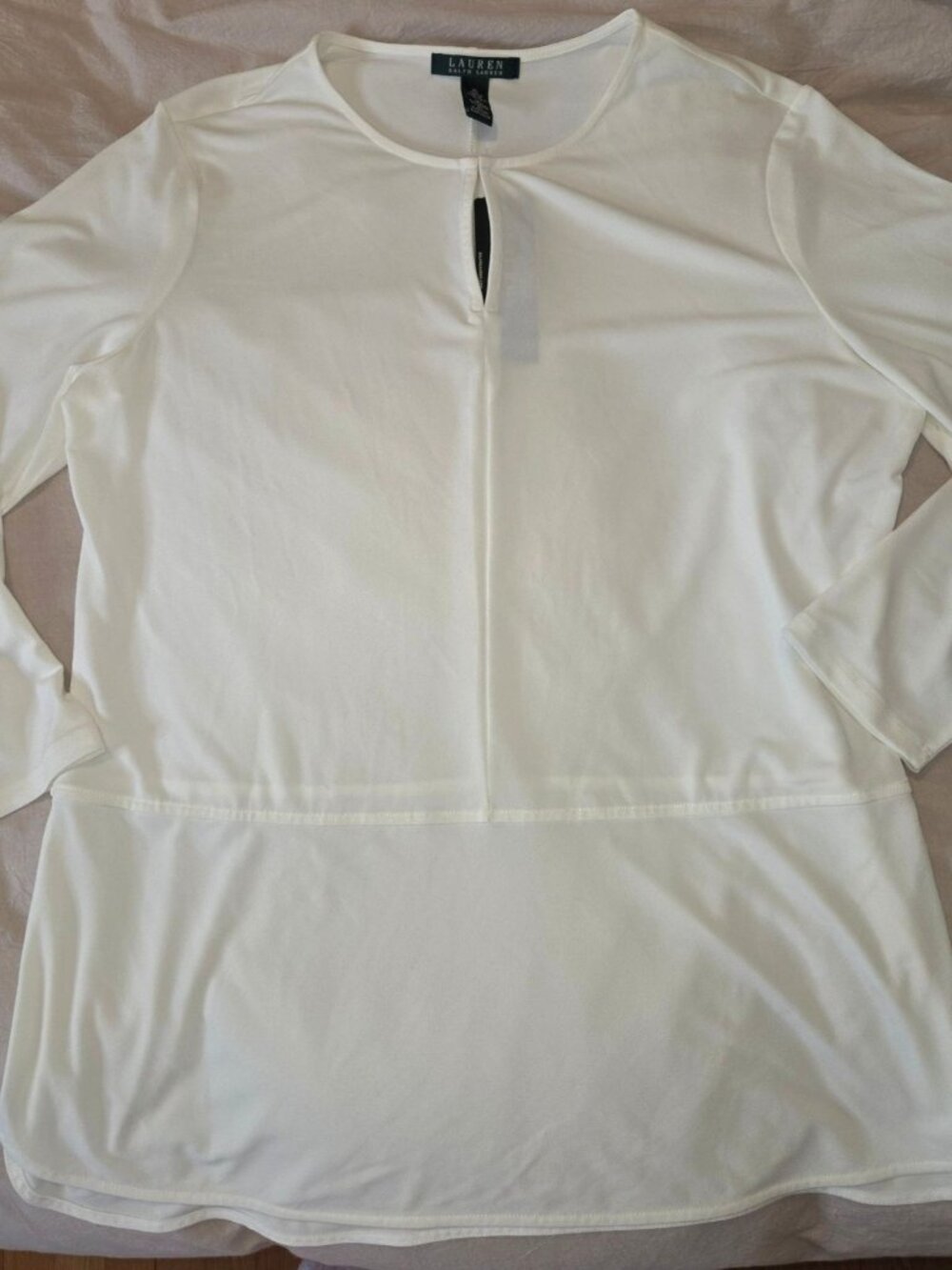 Lauren Ralph Lauren Ivory Tunic Blouse Keyhole Neckline Womens XL Top NWT